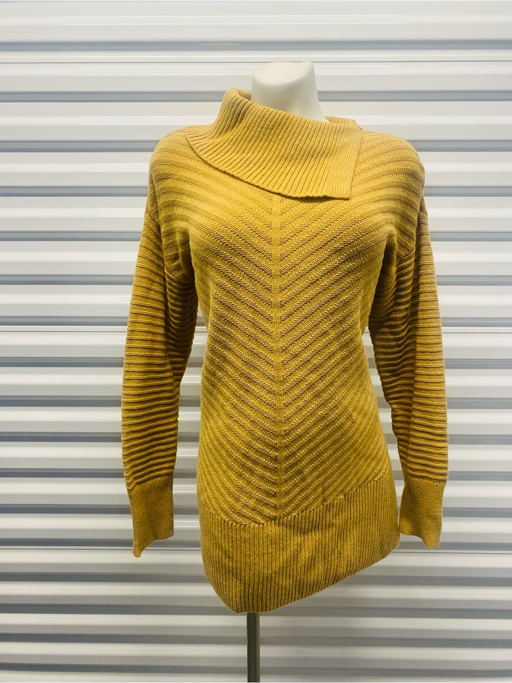 Style & Co. Mustard Ribbed Asymmetrical Knit Dress